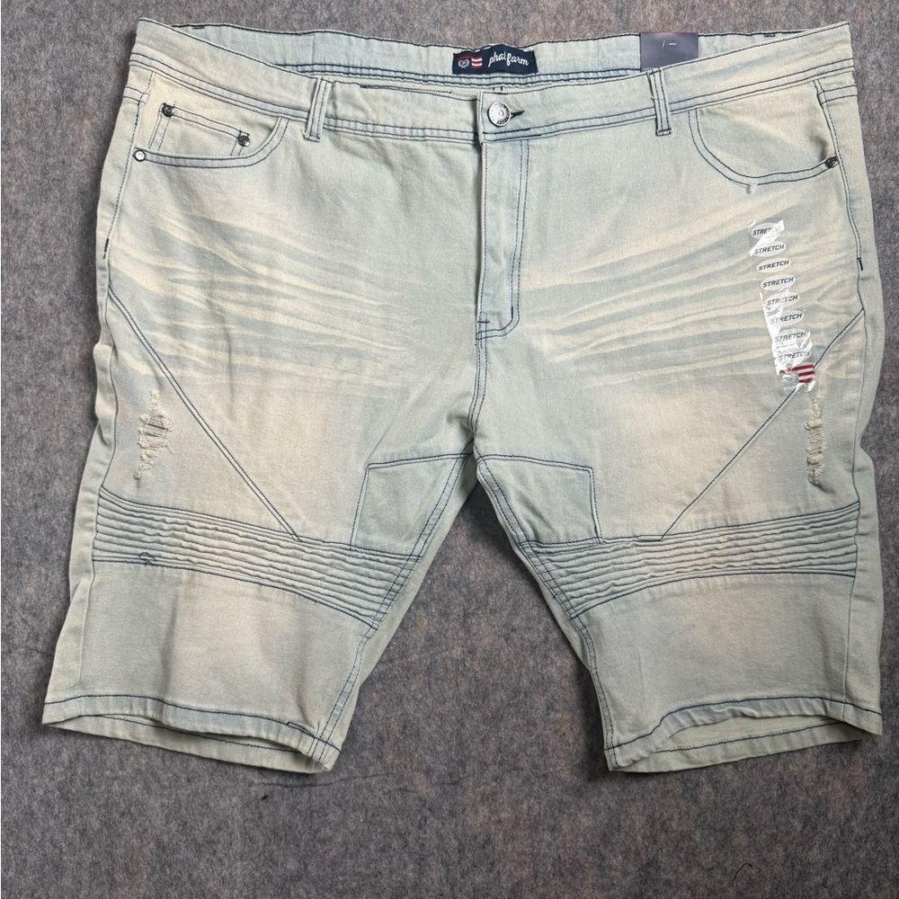 Phat Farm Jean Shorts Men's 44 Blue Denim Stretch Light Wash Mid Rise Distressed